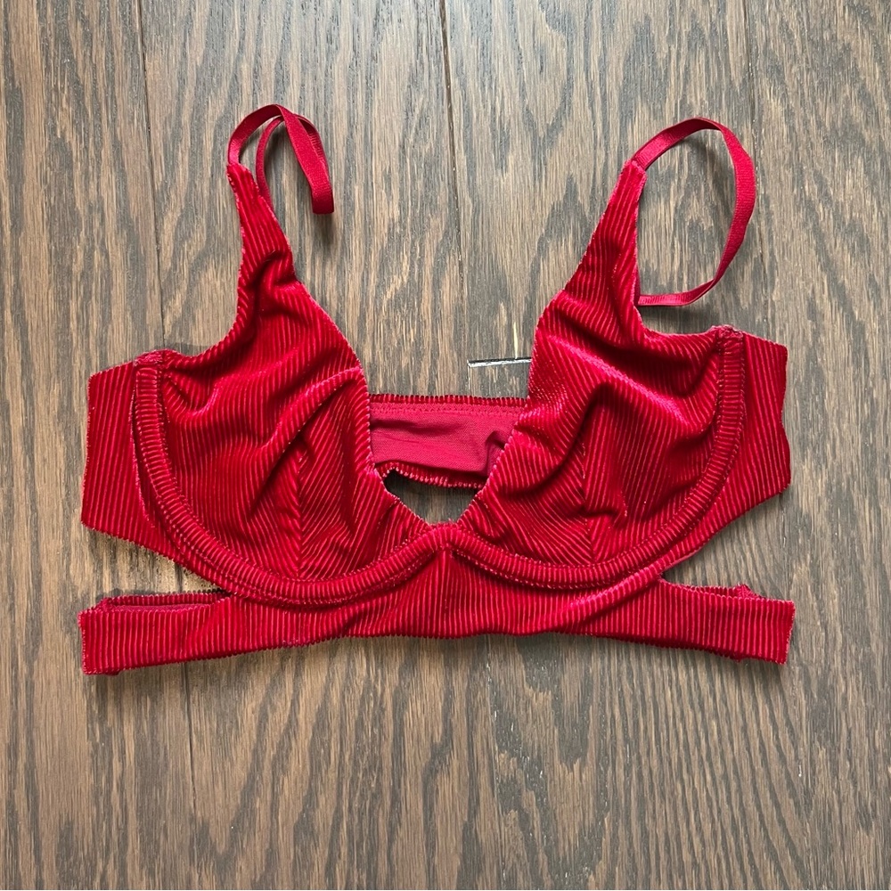 Urban Outfitters Red Ribbed Underwire Bra Top